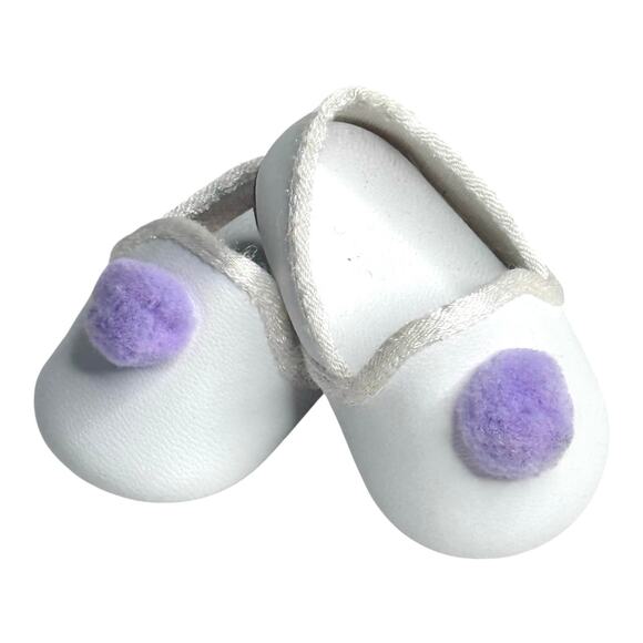 American Girl Doll White Slippers Nellie Pjs Pajama Accessory Purple Pom Pom - Picture 2 of 8